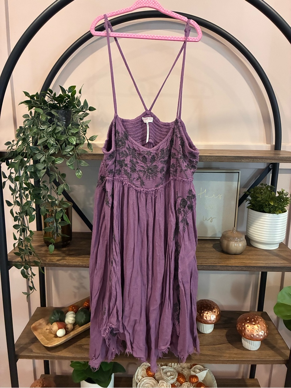 Free People Women's Lavender Embroidered Swing Slip Dress